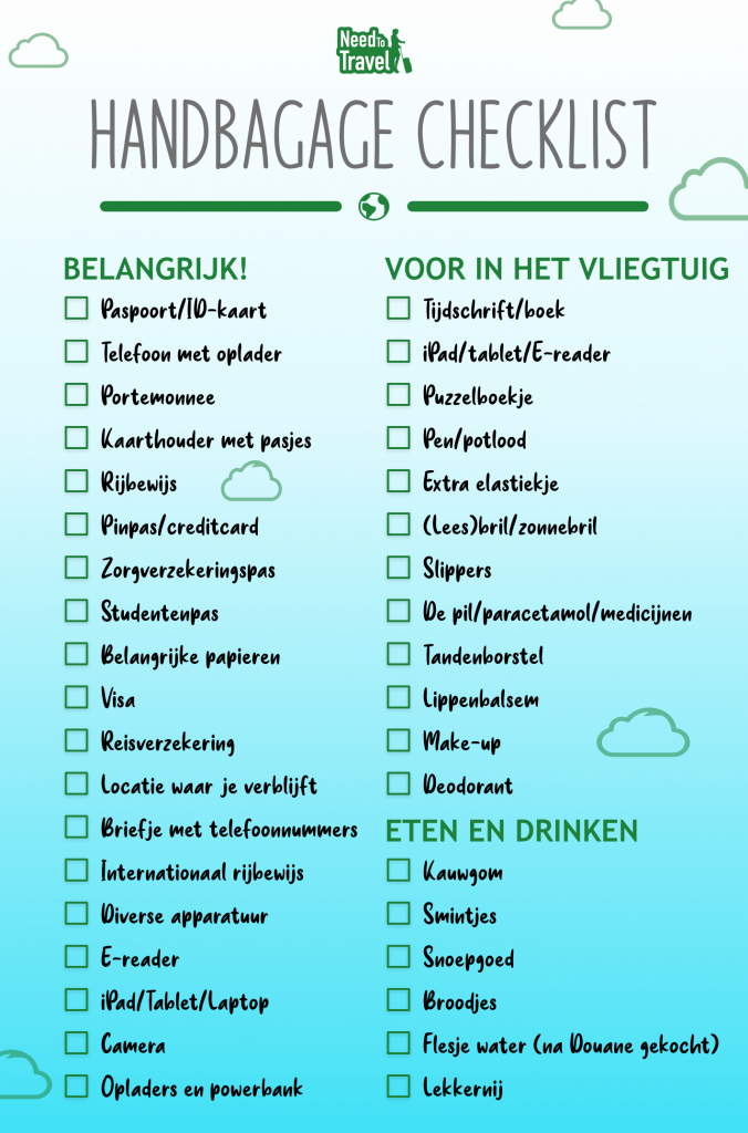 Inpaklijst handbagage 2020